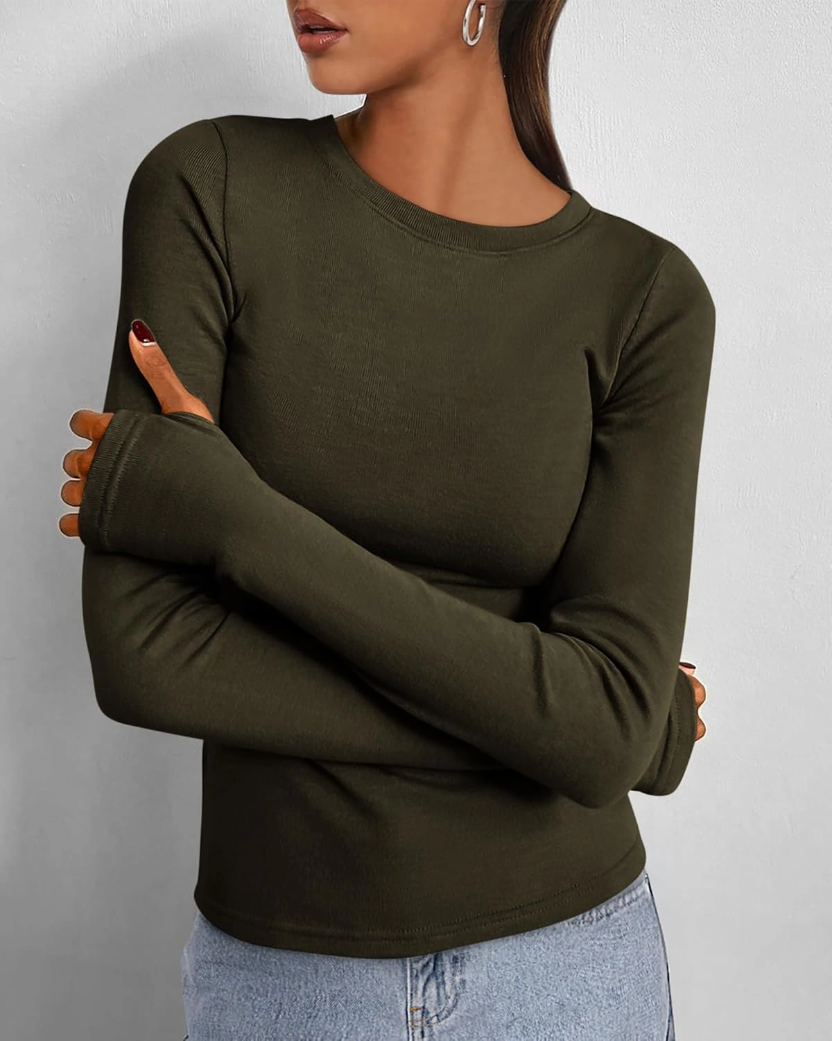 BTFBM Womens Casual Long Sleeve Tops Spring Fall 2025 Crew Neck Workout Shirt Stretchy Slim Fit Basic Y2K Going Out Top