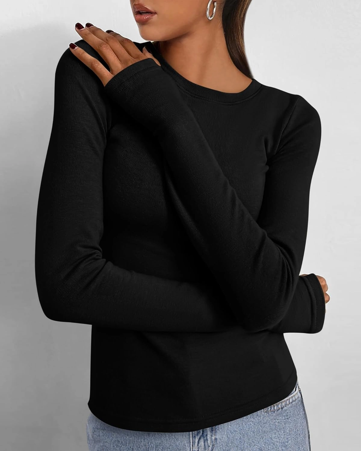BTFBM Womens Casual Long Sleeve Tops Spring Fall 2025 Crew Neck Workout Shirt Stretchy Slim Fit Basic Y2K Going Out Top