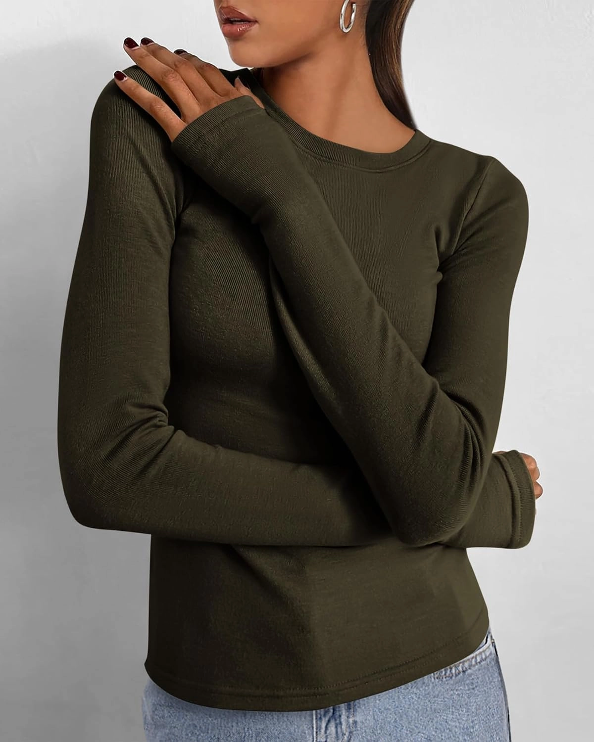 BTFBM Womens Casual Long Sleeve Tops Spring Fall 2025 Crew Neck Workout Shirt Stretchy Slim Fit Basic Y2K Going Out Top