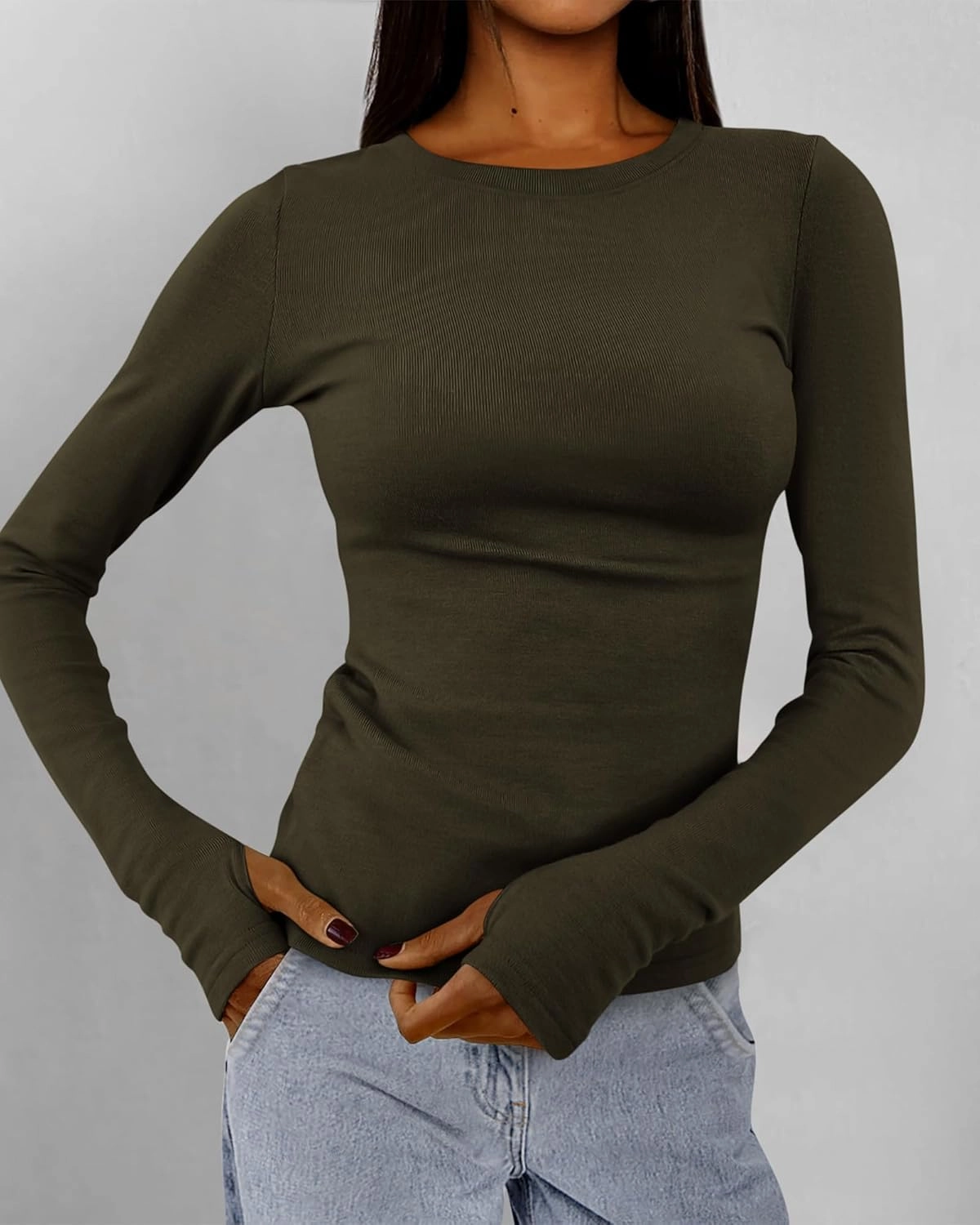 BTFBM Womens Casual Long Sleeve Tops Spring Fall 2025 Crew Neck Workout Shirt Stretchy Slim Fit Basic Y2K Going Out Top