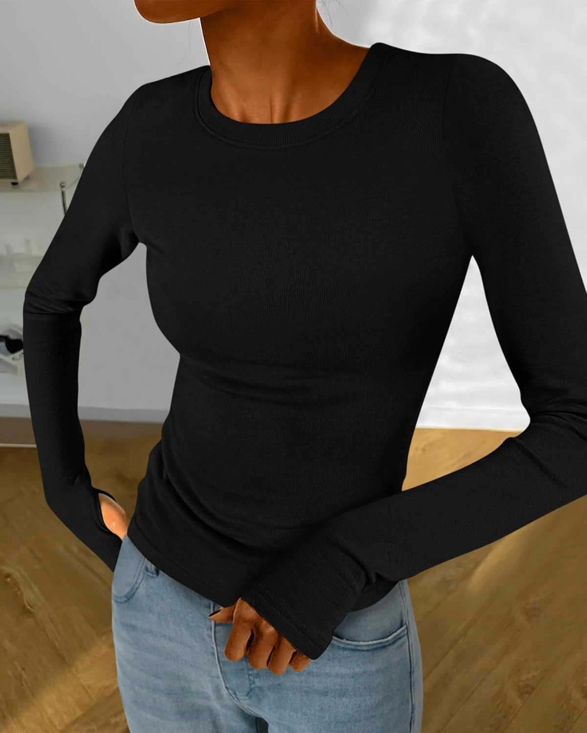 BTFBM Womens Casual Long Sleeve Tops Spring Fall 2025 Crew Neck Workout Shirt Stretchy Slim Fit Basic Y2K Going Out Top