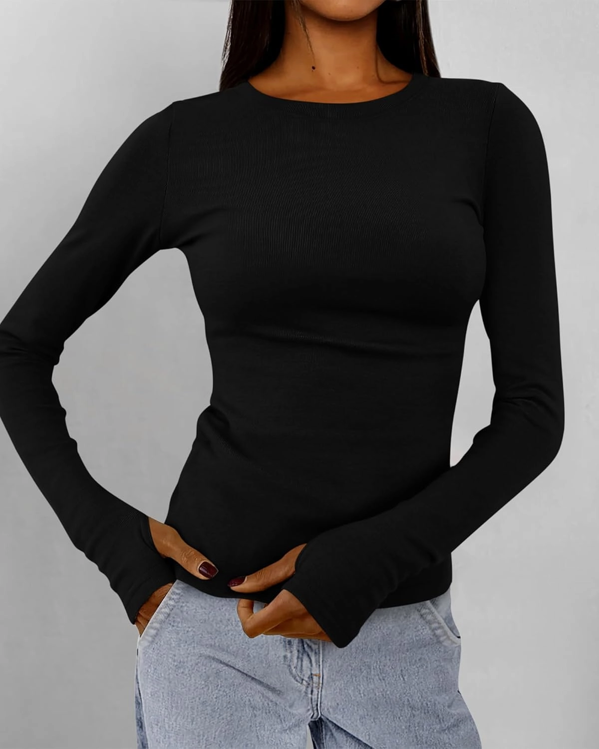 BTFBM Womens Casual Long Sleeve Tops Spring Fall 2025 Crew Neck Workout Shirt Stretchy Slim Fit Basic Y2K Going Out Top