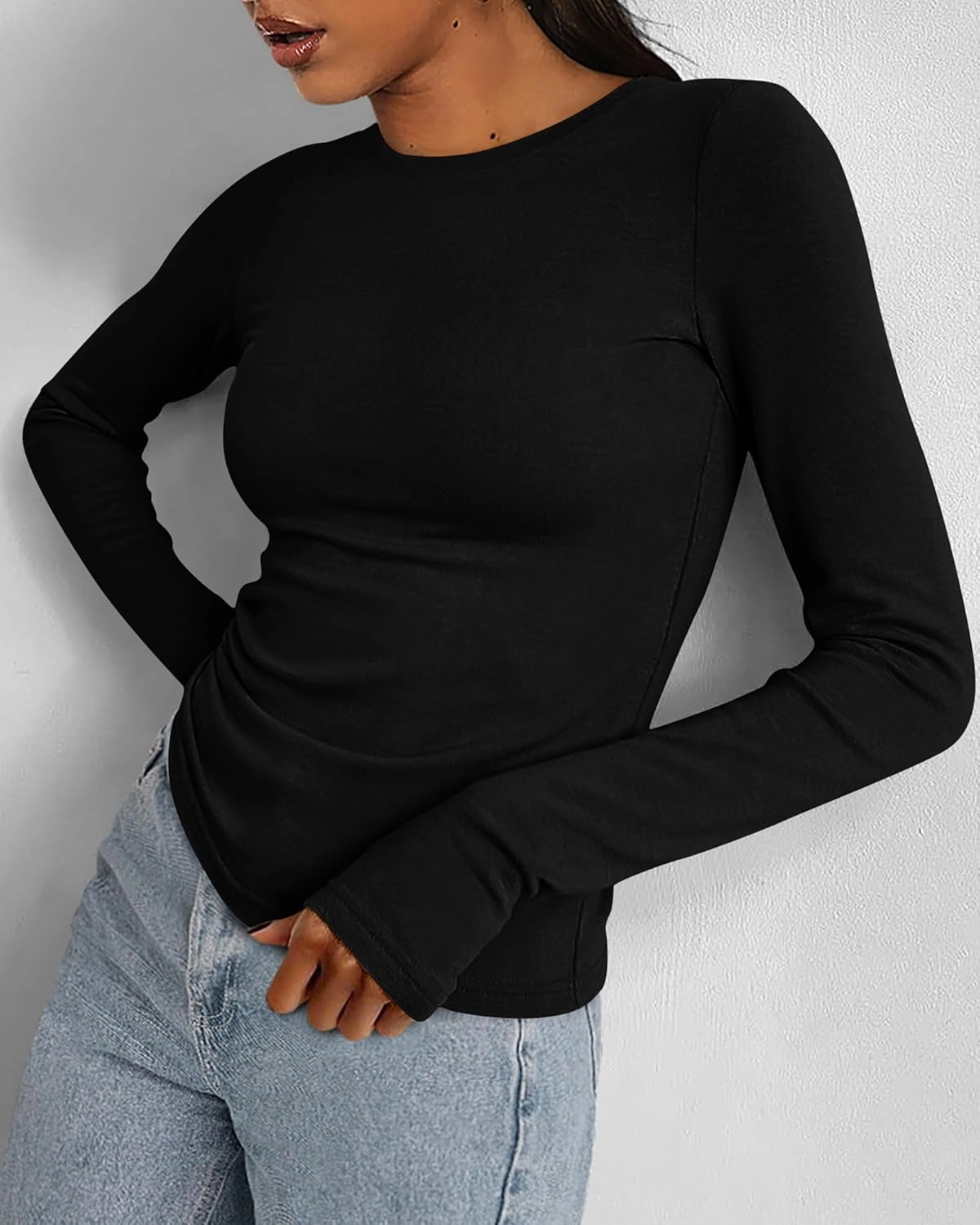 BTFBM Womens Casual Long Sleeve Tops Spring Fall 2025 Crew Neck Workout Shirt Stretchy Slim Fit Basic Y2K Going Out Top