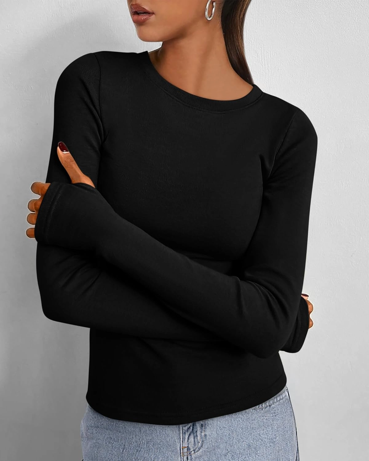 BTFBM Womens Casual Long Sleeve Tops Spring Fall 2025 Crew Neck Workout Shirt Stretchy Slim Fit Basic Y2K Going Out Top