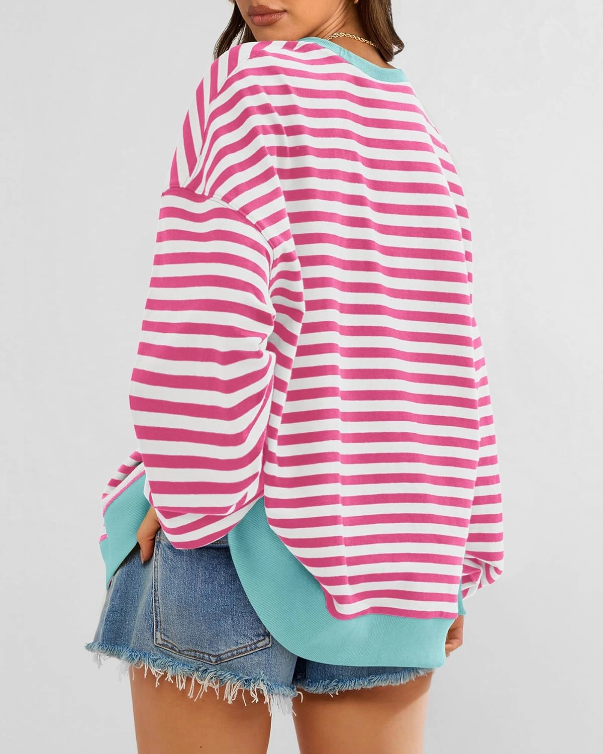 BTFBM Womens Oversized Striped Sweatshirt Crewneck Long Sleeve Pullover Top Casual Y2K Fall Clothes 2025 Workout Shirt