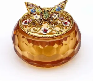 Butterfly Jewelry Trinket Boxes with Amber Resin Box.Vintage Keepsake Box for Necklace Earrings Organizer.Butterfly Gifts Decor for Women