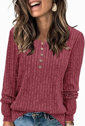 Button Up Sweater for Women Fall Lightweight Knit Pullover Sweaters Long Sleeve Henley Shirts Crewneck Tunic Tops