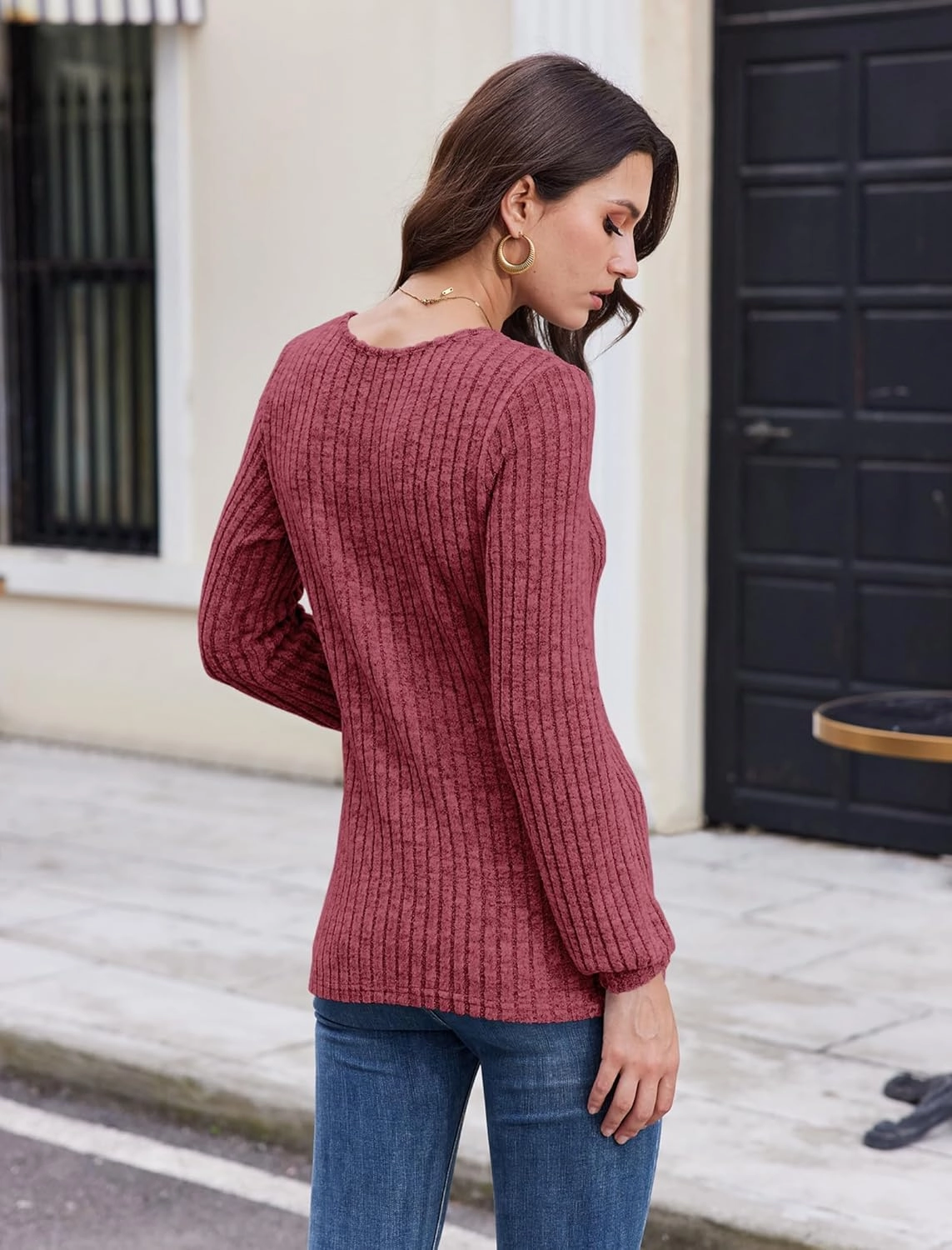 Button Up Sweater for Women Fall Lightweight Knit Pullover Sweaters Long Sleeve Henley Shirts Crewneck Tunic Tops