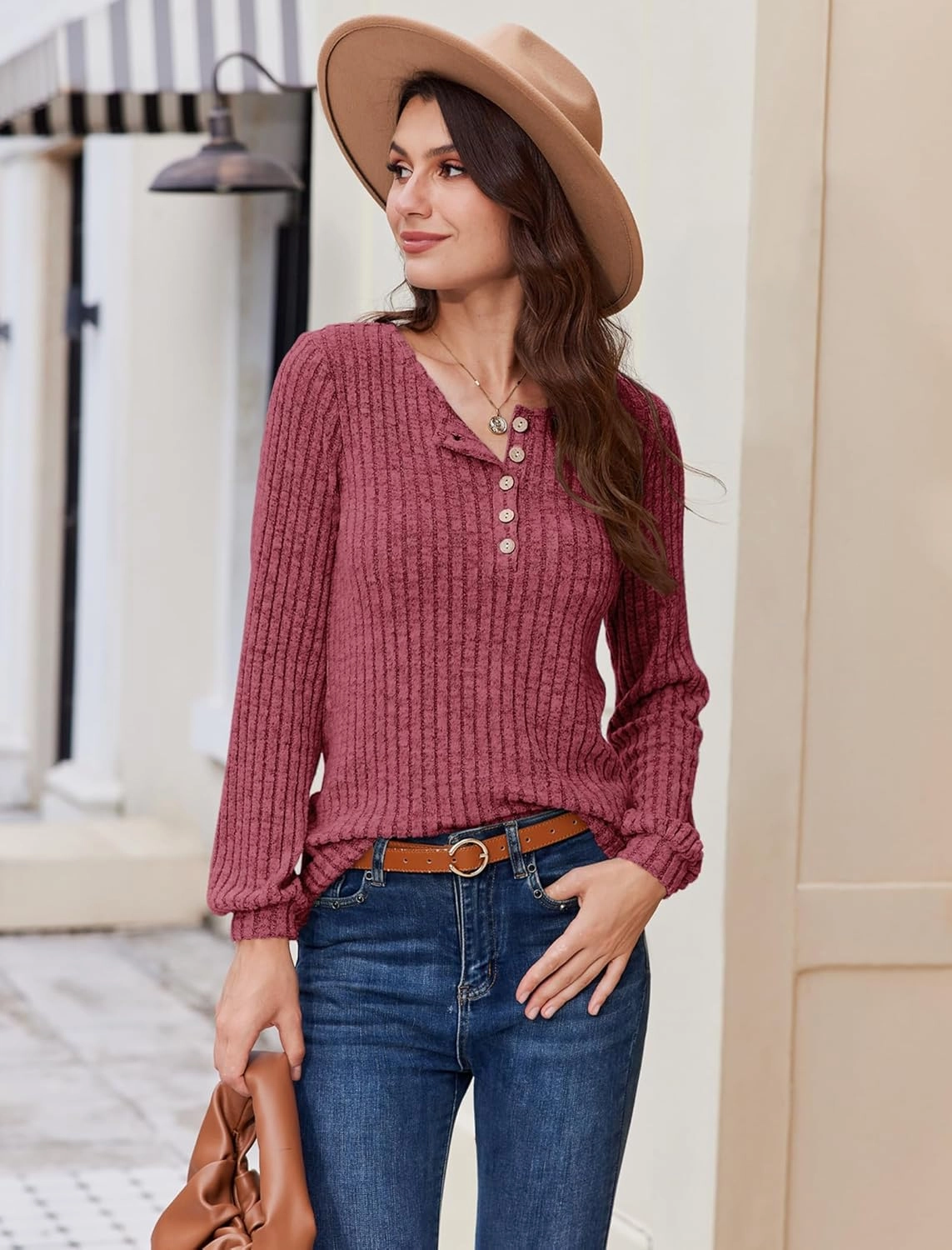 Button Up Sweater for Women Fall Lightweight Knit Pullover Sweaters Long Sleeve Henley Shirts Crewneck Tunic Tops