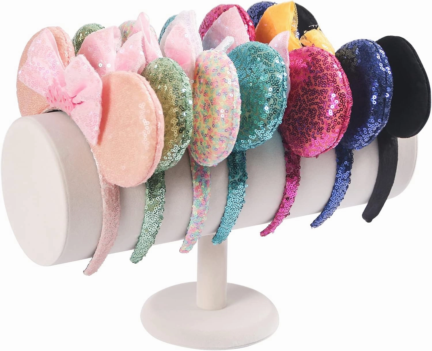 ByKen T-bar Headband Holder Organizer,Hair Band Ear Jewelry Accessories Display Stand for Girls(Beige Velvet)