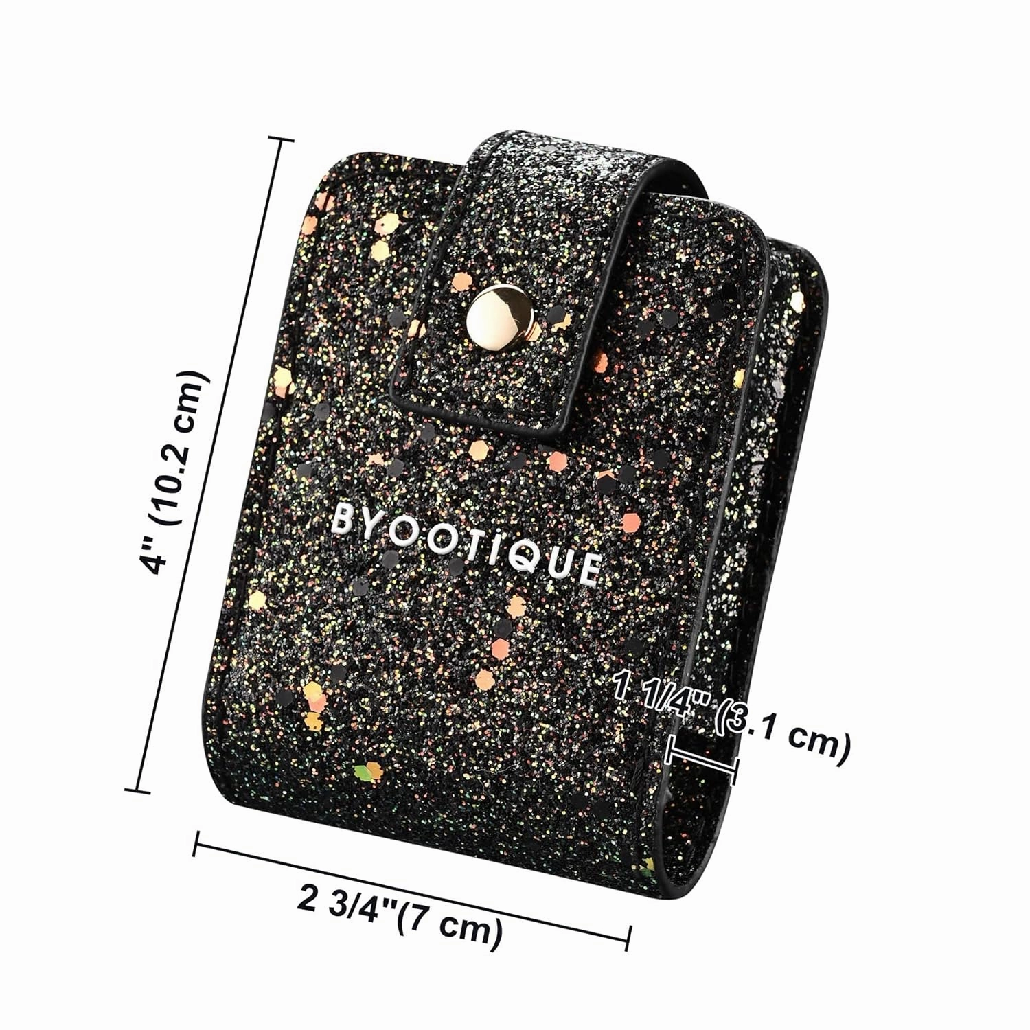 BYOOTIQUE Makeup Lipstick Case with Mirror Portable Lip Gloss Cosmetic Pouch Lipstick Holder Makeup Organizer Makeup Bag for Purse Mini Bag Travel, Glitter Black