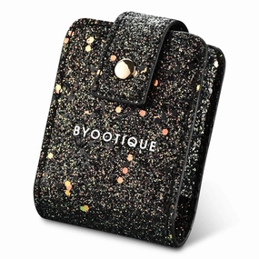 BYOOTIQUE Makeup Lipstick Case with Mirror Portable Lip Gloss Cosmetic Pouch Lipstick Holder Makeup Organizer Makeup Bag for Purse Mini Bag Travel, Glitter Black