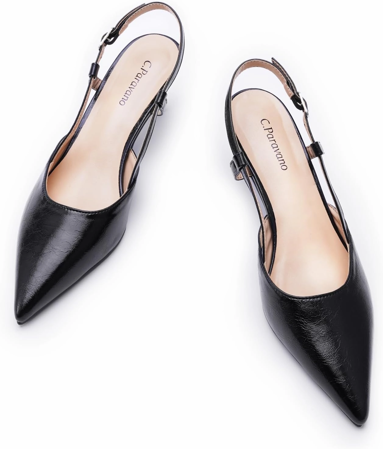 C.Paravano Beige Slingback Heels for Women - Pointed Toe, Stiletto Heels, Slip On Work Pumps, Dress Shoes