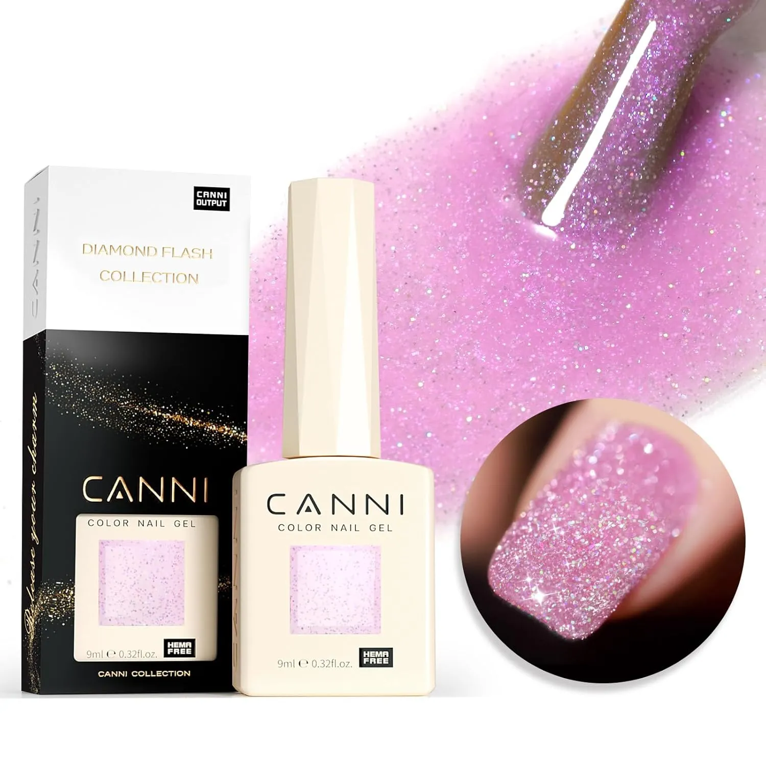CANNI 8 Pcs 9 ML Glitter Gel Nail Polish Set, Shimmer Sparkly Pink Yellow White Purple Blue Green Colors Gel Polish Kit Soak Off Led Nail Art Gel Manicure Salon DIY Gifts