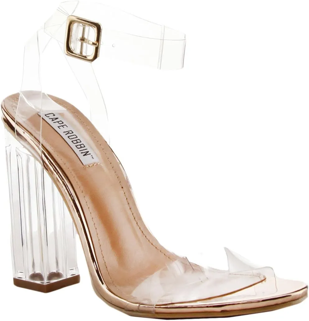 Cape Robbin Maria-7 Seller Lucite Clear Perspex Glitter Block Heel Sandals Black