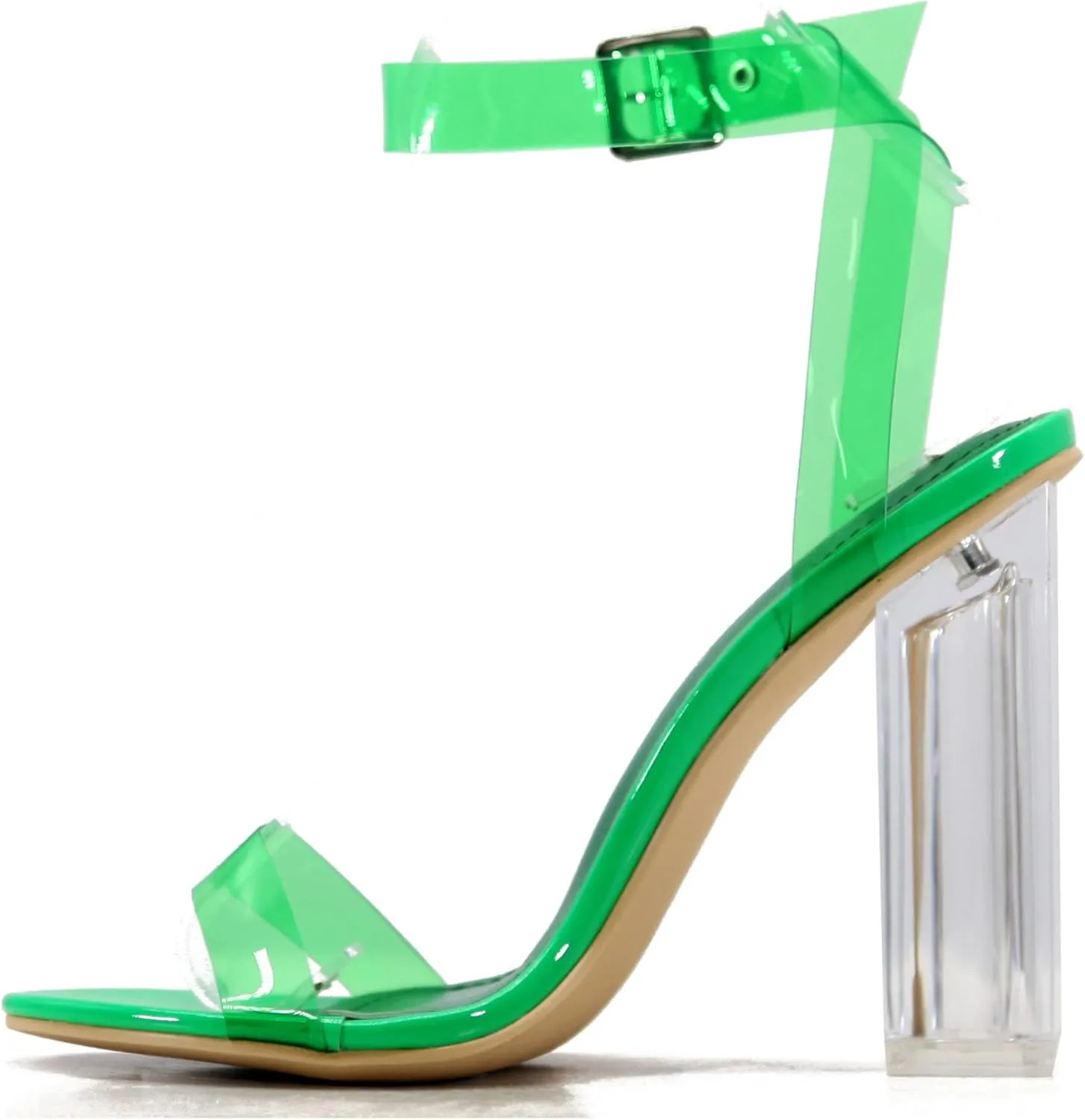 Cape Robbin Maria-7 Seller Lucite Clear Perspex Glitter Block Heel Sandals Black