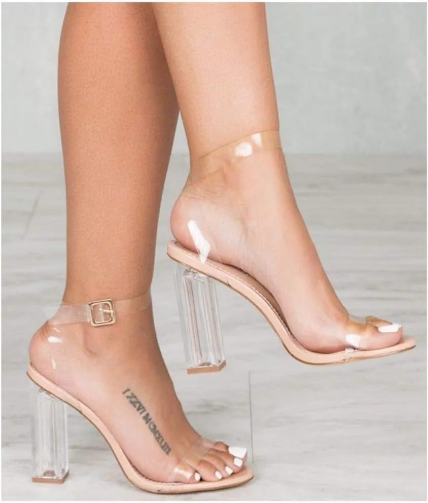 Cape Robbin Maria-7 Seller Lucite Clear Perspex Glitter Block Heel Sandals Black