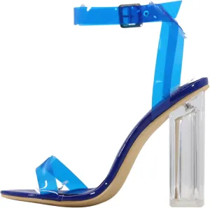 Cape Robbin Maria-7 Seller Lucite Clear Perspex Glitter Block Heel Sandals Black