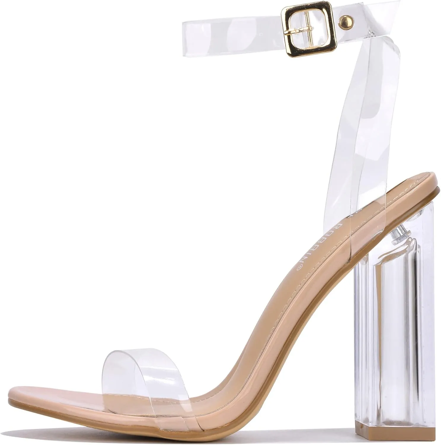 Cape Robbin Maria-7 Seller Lucite Clear Perspex Glitter Block Heel Sandals Black