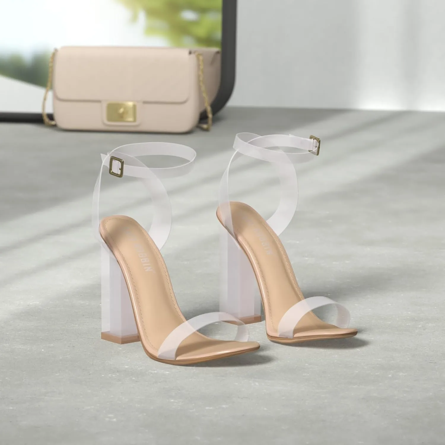 Cape Robbin Maria-7 Seller Lucite Clear Perspex Glitter Block Heel Sandals Black