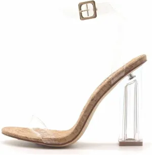 Cape Robbin Maria-7 Seller Lucite Clear Perspex Glitter Block Heel Sandals Black