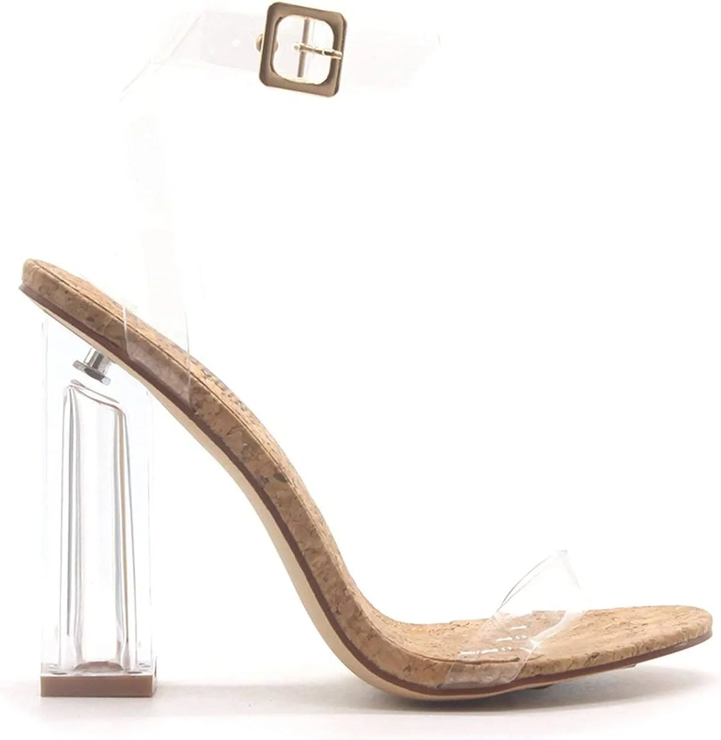 Cape Robbin Maria-7 Seller Lucite Clear Perspex Glitter Block Heel Sandals Black