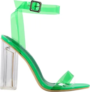 Cape Robbin Maria-7 Seller Lucite Clear Perspex Glitter Block Heel Sandals Black