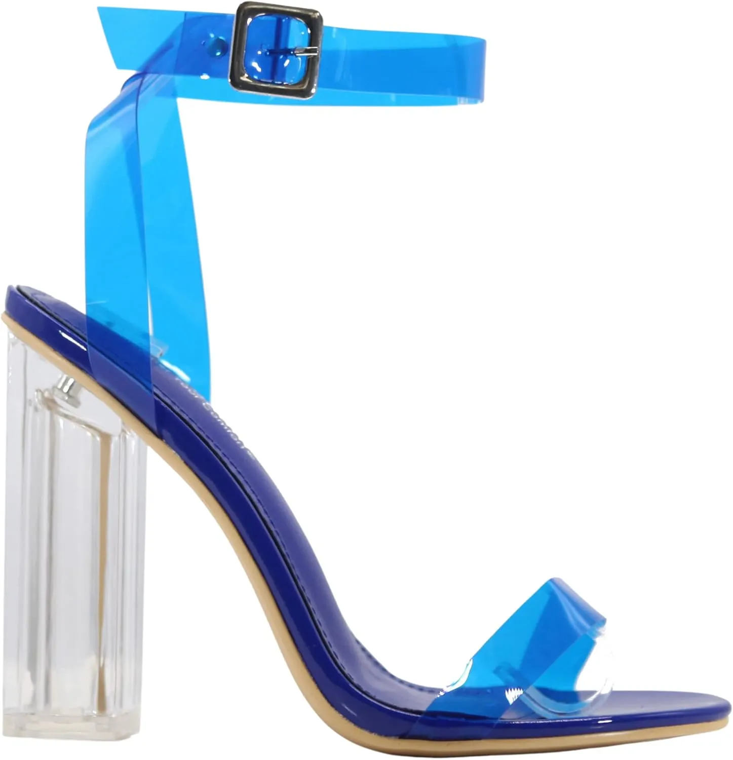Cape Robbin Maria-7 Seller Lucite Clear Perspex Glitter Block Heel Sandals Black