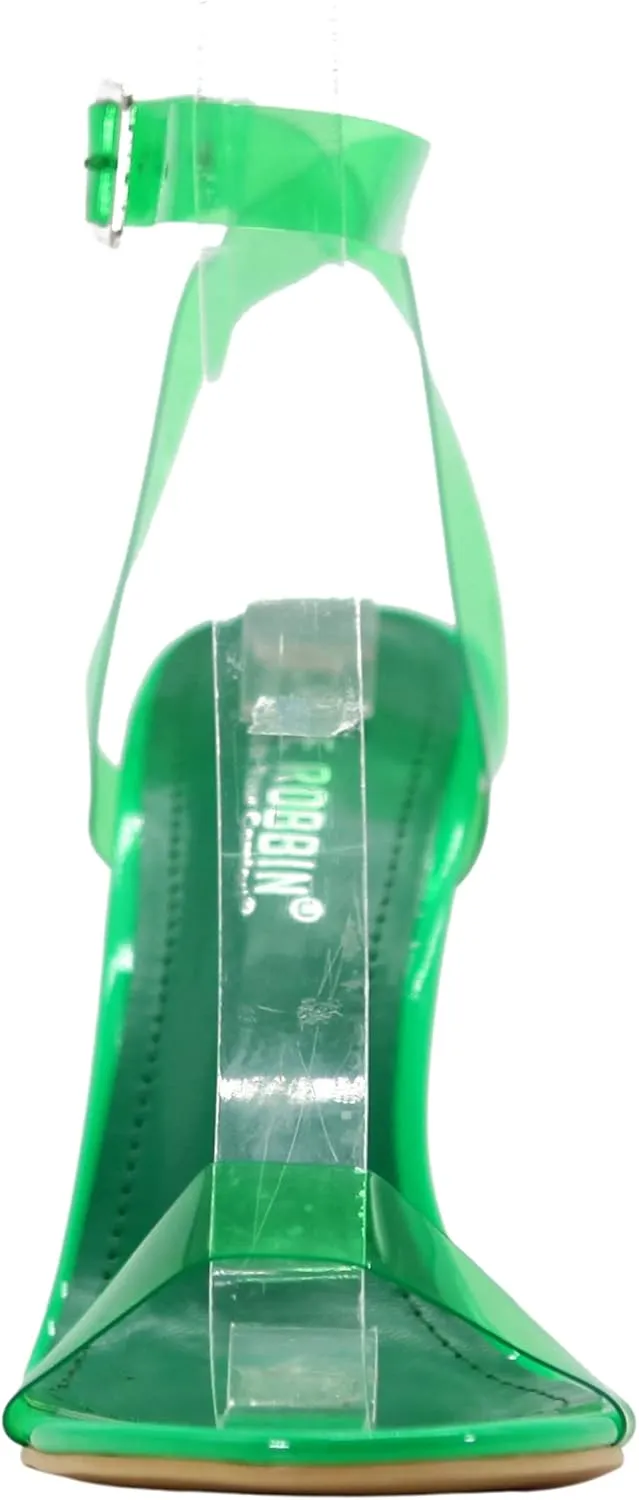 Cape Robbin Maria-7 Seller Lucite Clear Perspex Glitter Block Heel Sandals Black