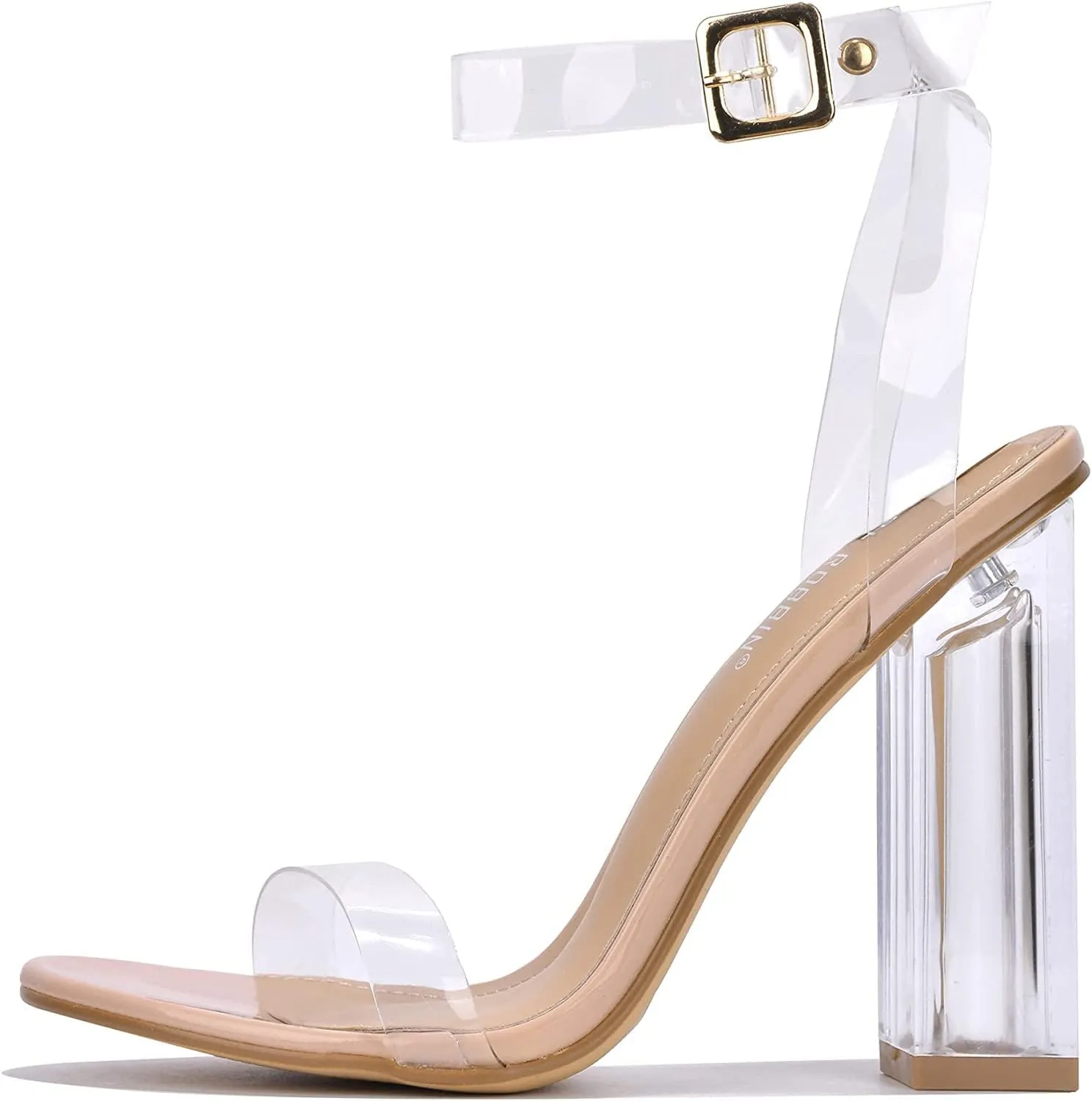 Cape Robbin Maria-7 Seller Lucite Clear Perspex Glitter Block Heel Sandals Black