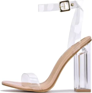 Cape Robbin Maria-7 Seller Lucite Clear Perspex Glitter Block Heel Sandals Black