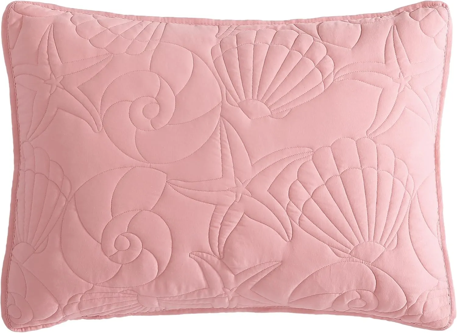 CARIBBEAN JOE Full/Queen Outlined Shell 3-Piece Quilt Set, Coastal Beach Design Bedding, Coral
