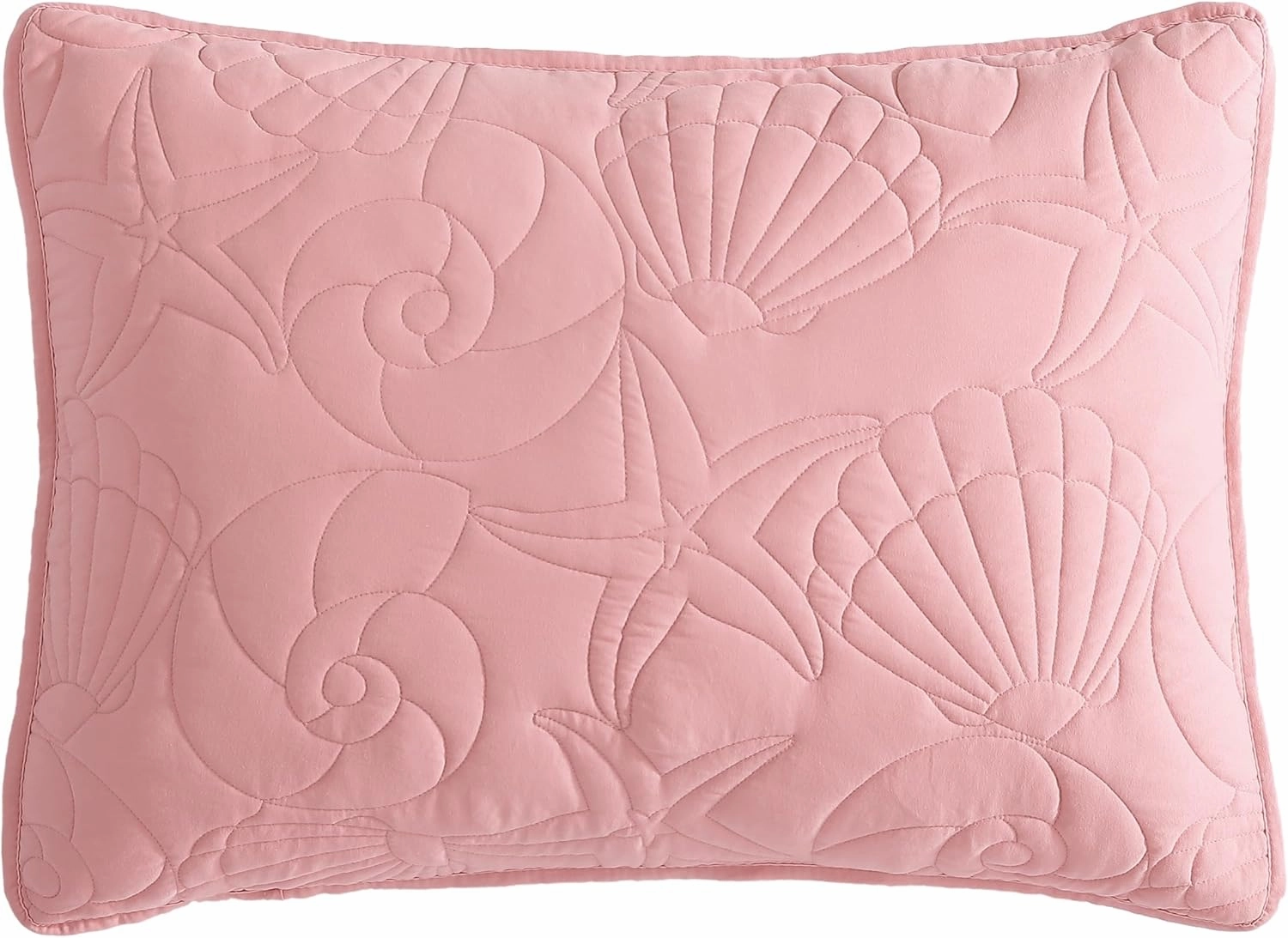 CARIBBEAN JOE King Outlined Shell 3-Piece Quilt Set, Coastal Beach Design Bedding, Coral