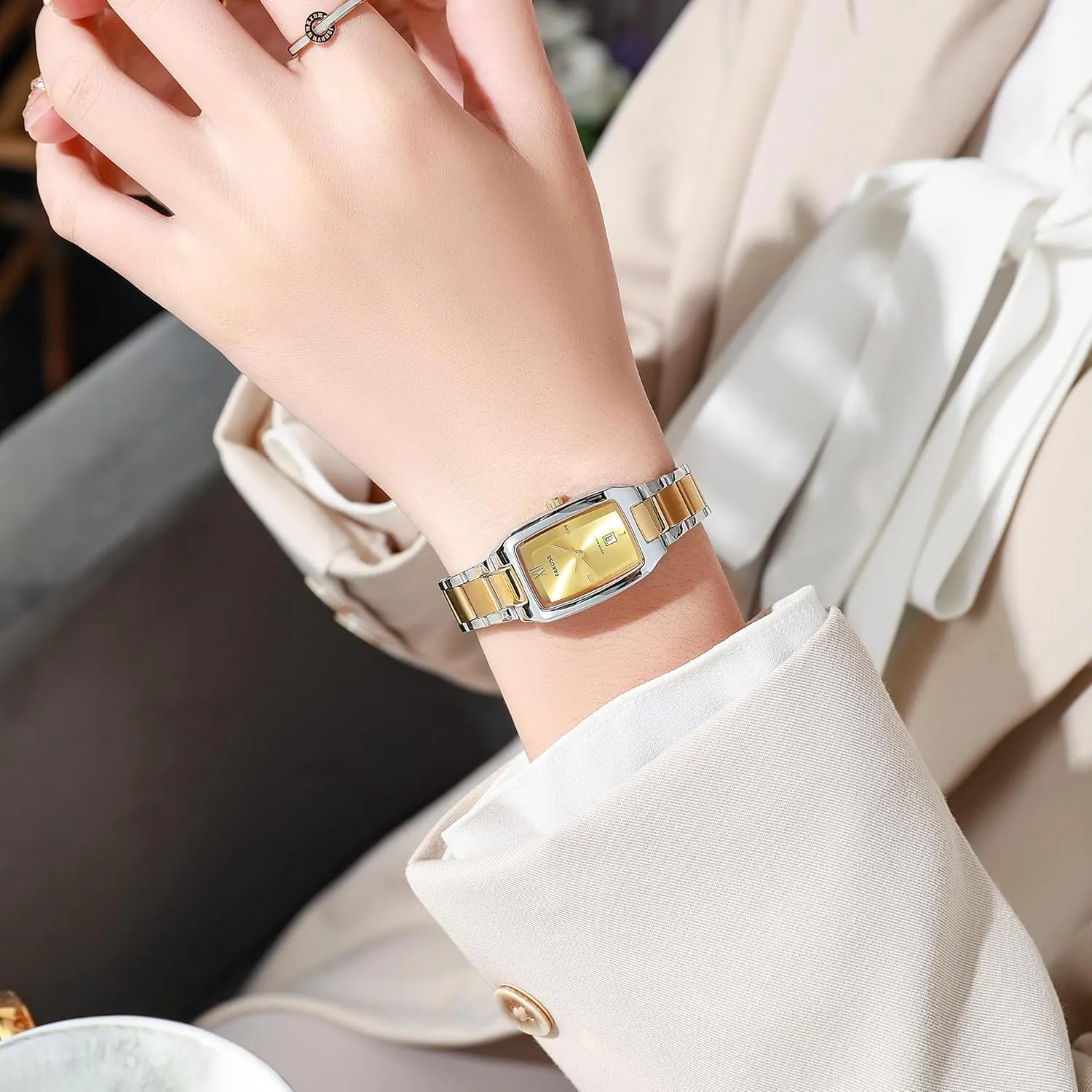 CARLIEN Gold Silver Tone Small Luxury Analog Quartz Watches for Women Calendar Waterproof Stainless Steel Ladies Bracelet Wristwatch