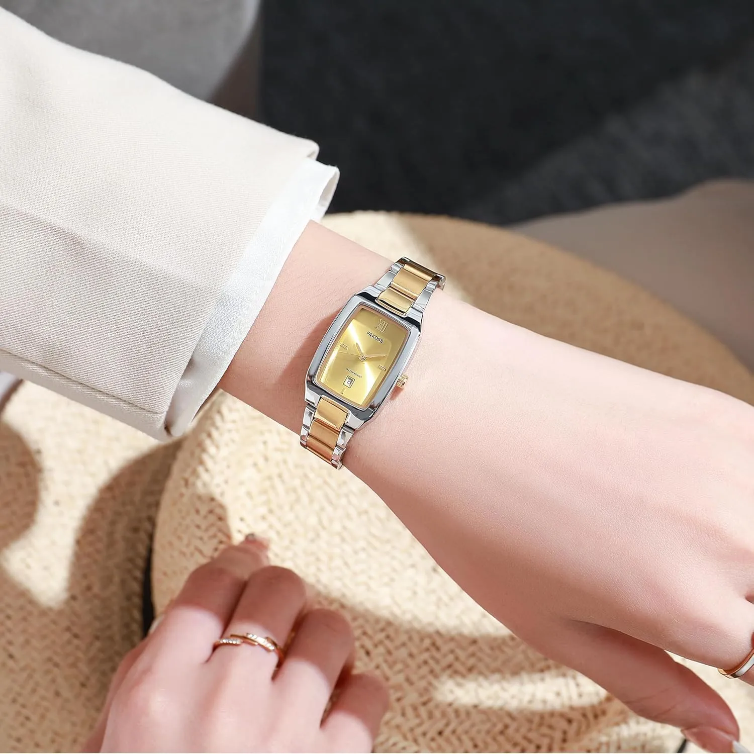 CARLIEN Gold Silver Tone Small Luxury Analog Quartz Watches for Women Calendar Waterproof Stainless Steel Ladies Bracelet Wristwatch