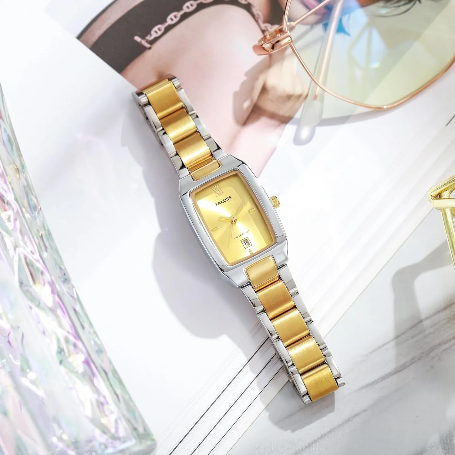 CARLIEN Gold Silver Tone Small Luxury Analog Quartz Watches for Women Calendar Waterproof Stainless Steel Ladies Bracelet Wristwatch
