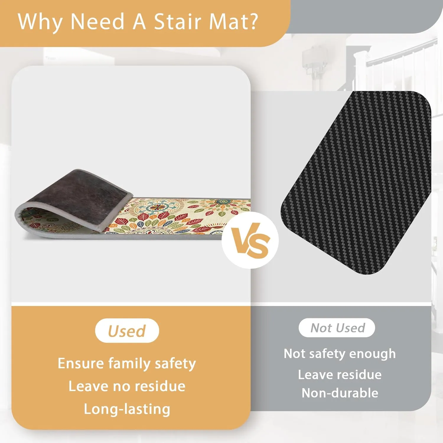 Carpet Stair Treads Non Slip 4PCS, 8" X 30" Edging Stair Runner for Wooden Steps Indoor, Resistant Stair Rugs with Reusable TPE Adhesive Backing, Residue Free Mat for Kids, Elders, Beige&Red