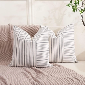 CARRIE HOME Grey and Beige Farmhouse European Pillow Covers 24 x 24 Set of 2 Striped Patchwork Decorative Modern Pillows for Bedroom Couch and Sofa
