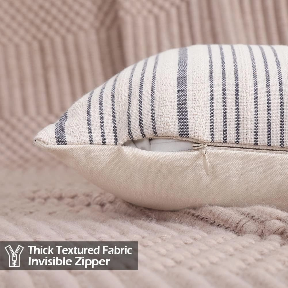 CARRIE HOME Grey and Beige Farmhouse European Pillow Covers 24 x 24 Set of 2 Striped Patchwork Decorative Modern Pillows for Bedroom Couch and Sofa