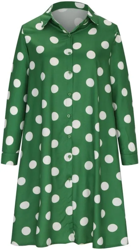 Ceboyel Womens Polka Dots Midi Dress Knee Length Half Sleeve Dresses Casual Loose Shirt Dress Dressy Trendy Summer Outfits