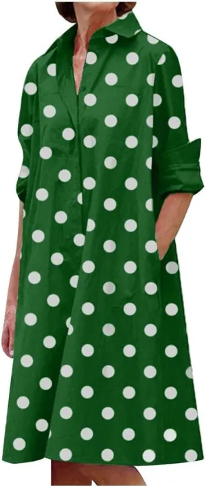 Ceboyel Womens Polka Dots Midi Dress Knee Length Half Sleeve Dresses Casual Loose Shirt Dress Dressy Trendy Summer Outfits