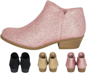 Chariot & Co - Garza IIS- Girls/Kids/Childrens Round Toe Stacked Heel Zipper Western Ankle Boot