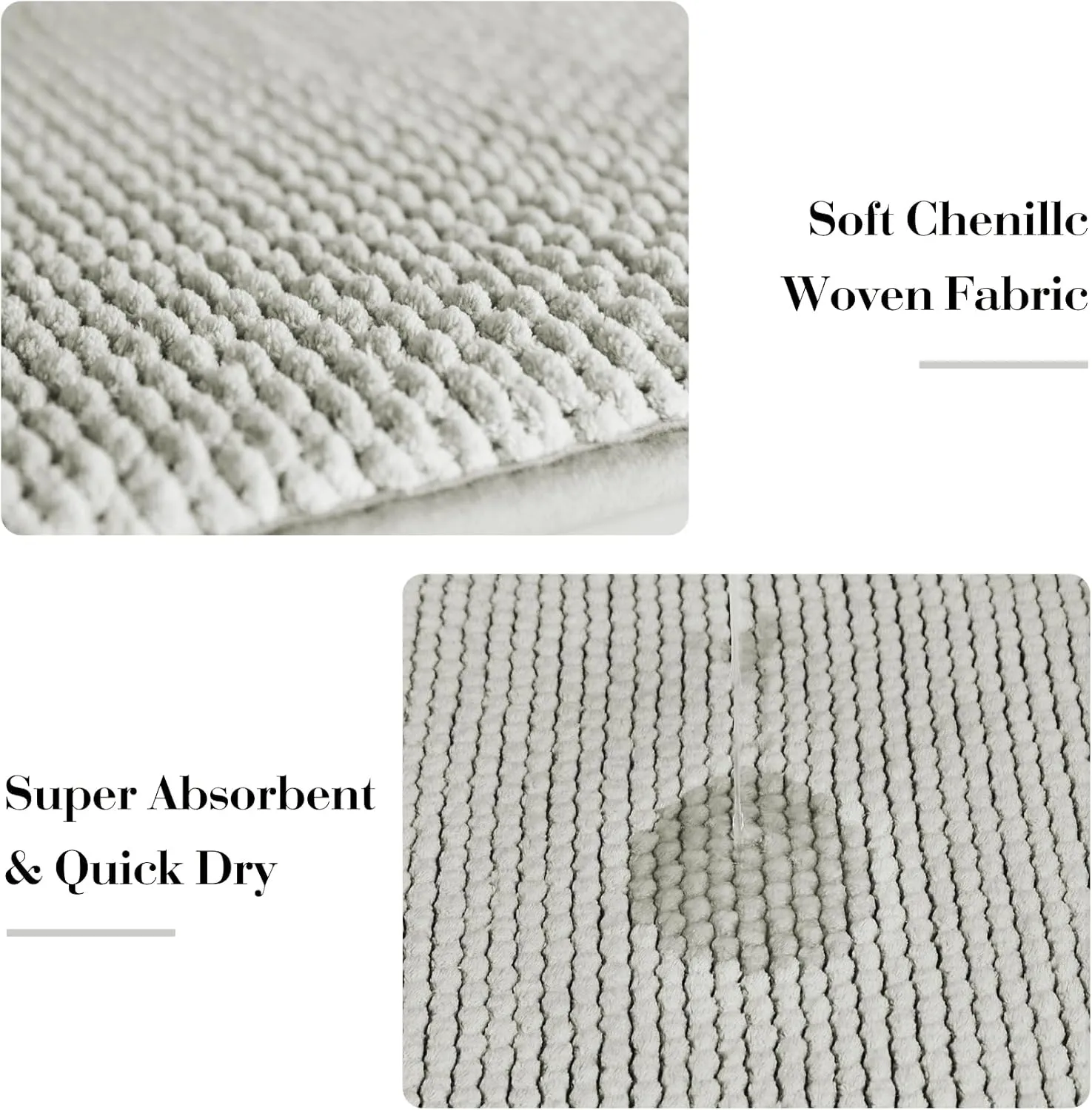 Chenille Light Grey Bathroom Rugs Runner Narrow Long Absorbent Quick Dry Bath Mat Memory Foam Bathroom Carpet Non Slip Washable Bathrug Large,17" x 47"