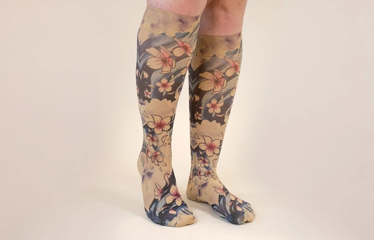 Cherry Blossom Beige Medical Graduated Compression Sock Pair 30-40mmHg