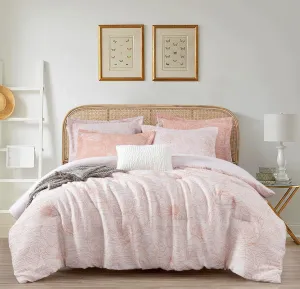 Chezmoi Collection Katrina 4-Piece Floral Comforter Set Twin Size, White/Coral, Soft Jacquard Textured Lightweight Bedding for All Season (1 Comforter, 2 Pillow Shams, 1 Cushion)