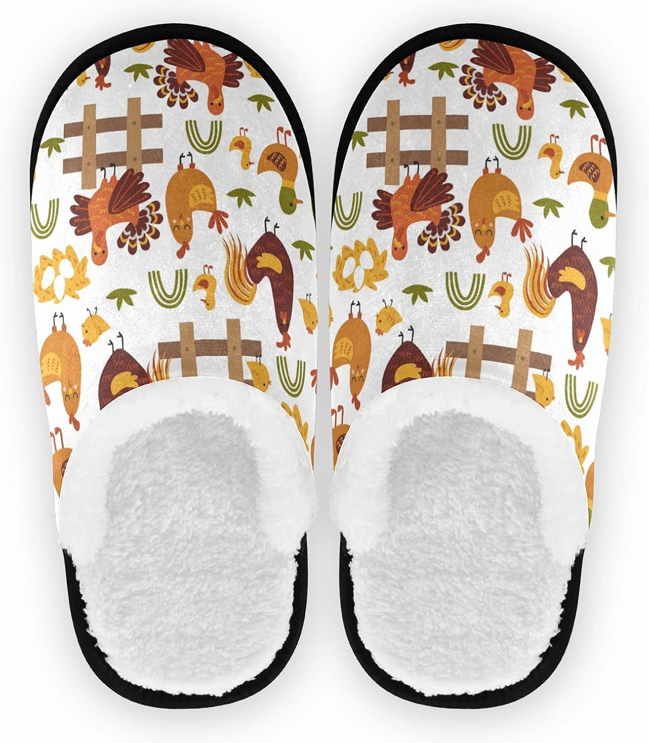 Chicken Slippers for Women Fuzzy Women's Slippers Medium Fall Rooster Coral Fleece Travel House Shoes Indoor Outdoor