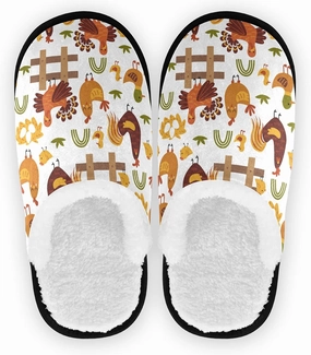 Chicken Slippers for Women Fuzzy Women's Slippers Medium Fall Rooster Coral Fleece Travel House Shoes Indoor Outdoor