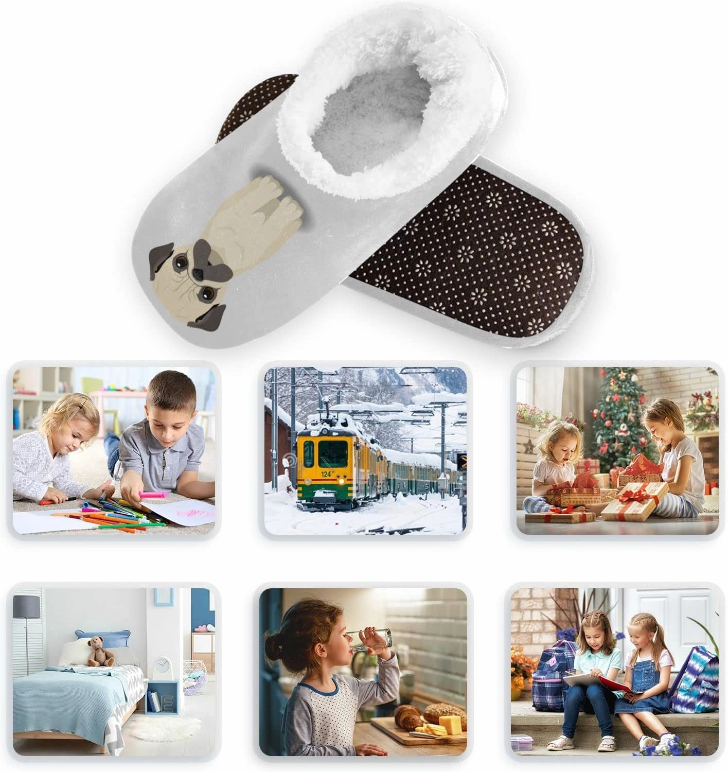 Christmas Boys Girls House Slippers Kids toddler Home Shoes Winter Indoor shoes XS