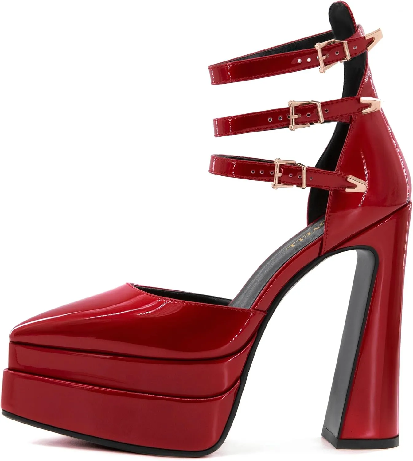 Chunky Platform Heels for Women Pumps Hot Pink Block High Heels Dress Closed Toe Ankle Strap Rhinestone Wedding Shoes Sandals