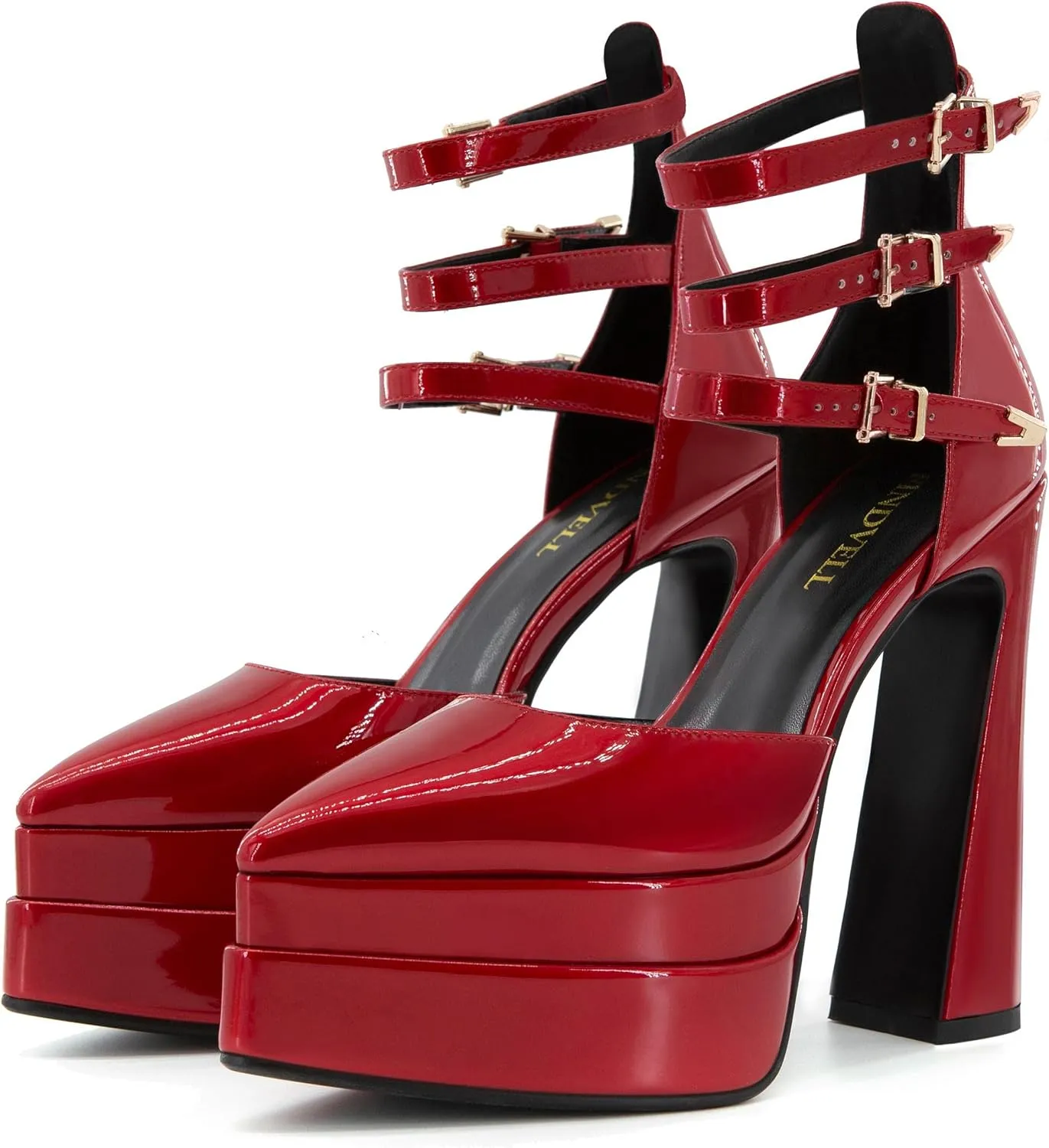 Chunky Platform Heels for Women Pumps Hot Pink Block High Heels Dress Closed Toe Ankle Strap Rhinestone Wedding Shoes Sandals